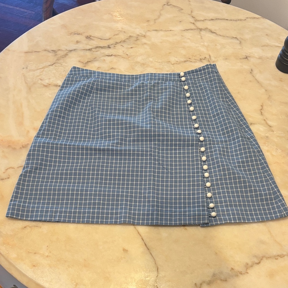 Vintage Blue Windowpane Button-Front Mini Skirt - image 1